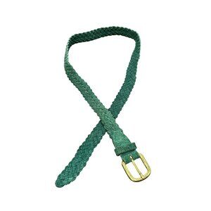 Industria Argentina Handcrafted Green Braided Suede Belt With Gold Buckle 40 Inc
